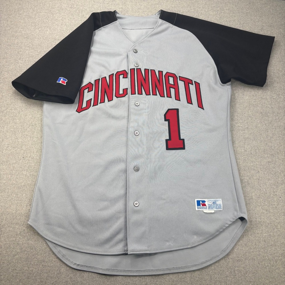 Vintage Cincinnati Reds‎ Jersey Mens 46 Gray Russell Made in USA Baseball